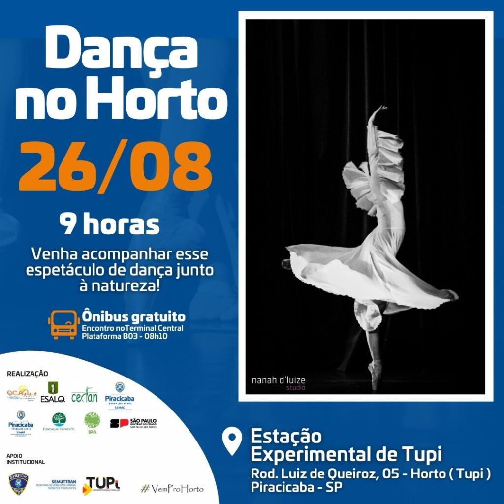 Arte com imagem de uma bailarina dançando e as informações do evento