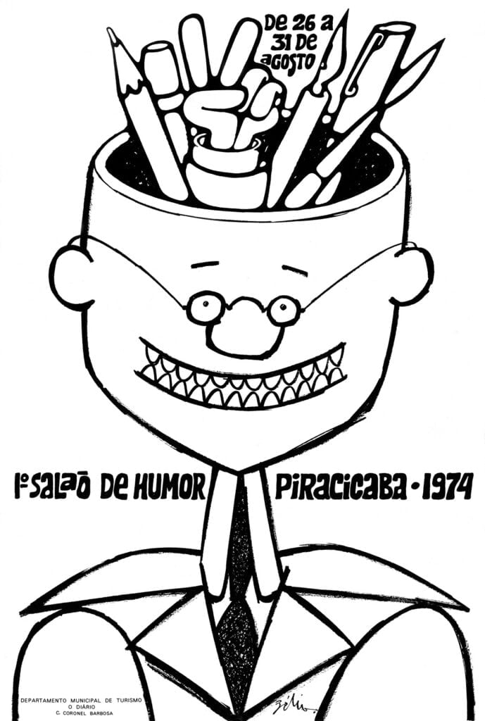 Primeiro cartaz, do Salão em 1974, integra a paralela Fatos e Fotos do Salão Internacional de Humor de Piracicaba 