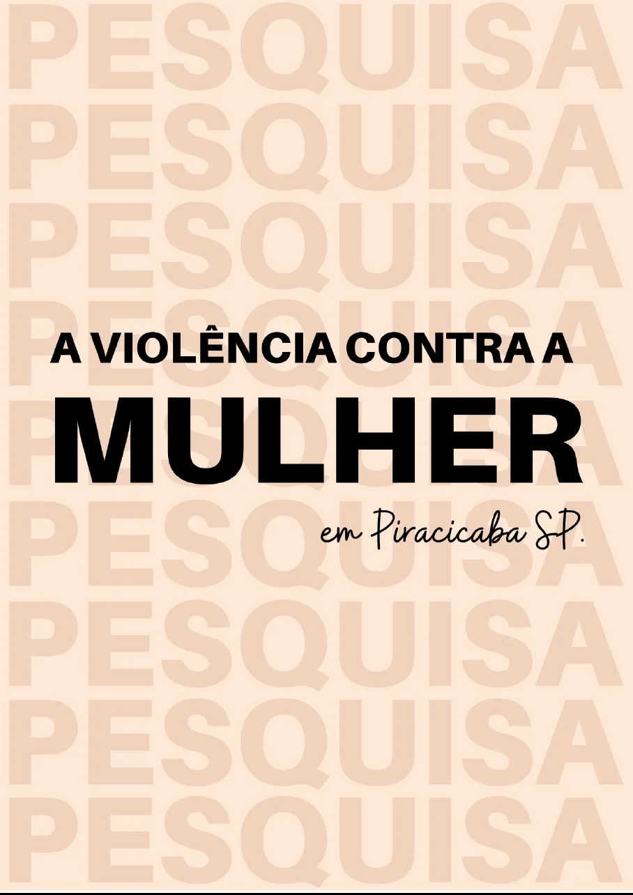 Imagem da capa da pesquisa, escrita pesquisa várias vezes e o nome da pesquisa: a violêncian contra a mulher em Piracicaba SP