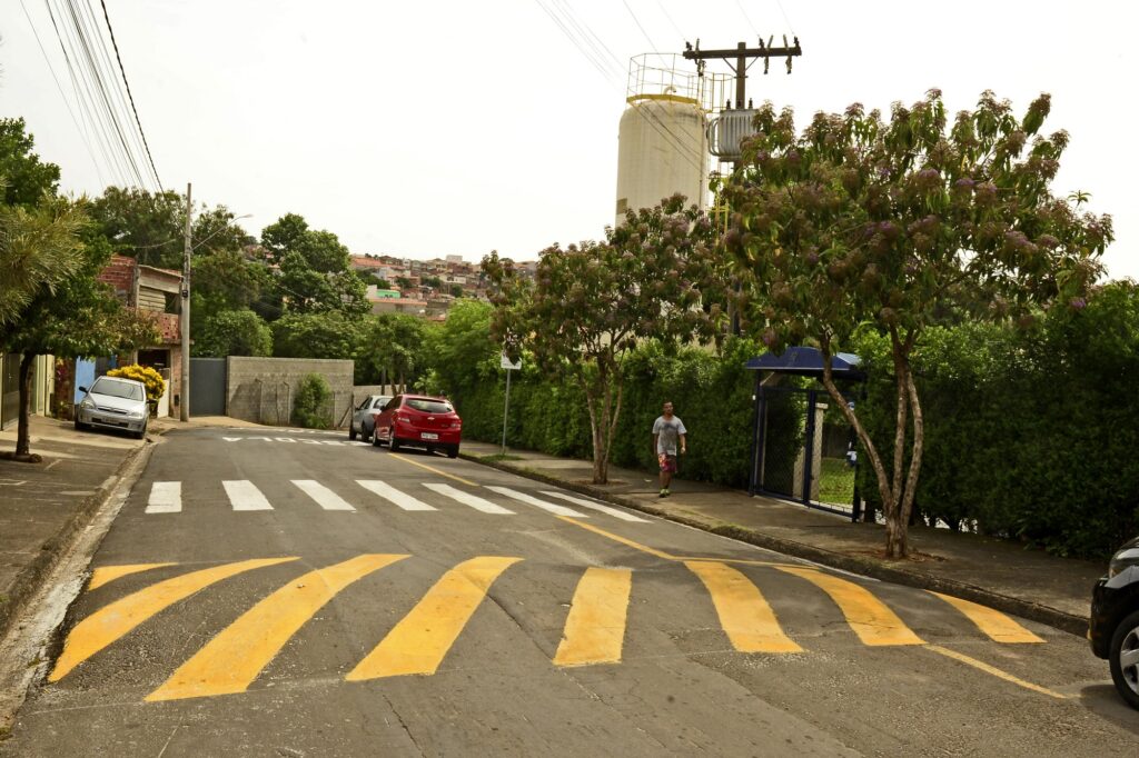 Reforço de sinalização em faixa de pedestre e lombada.