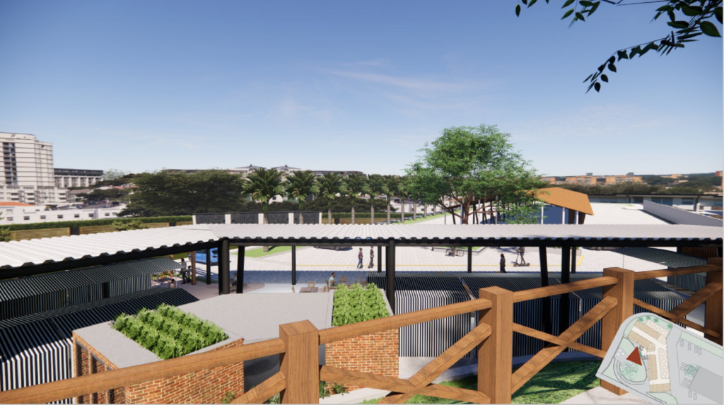 Maquete mostra como ficará a nova praça de alimentação do varejão municipal da Paulista.