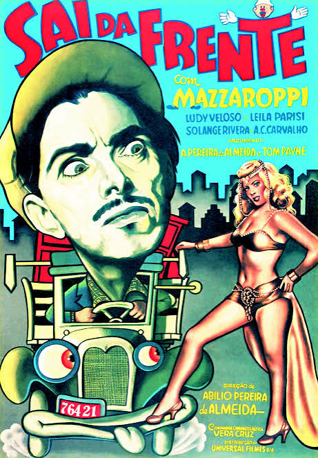 a imagem refere-se ao cartaz do filme Sai da Frente, produzido por Mazzaroppi e é ilustrado por um cartoon com um homem dentro do carro e uma mulher na lateral direita.