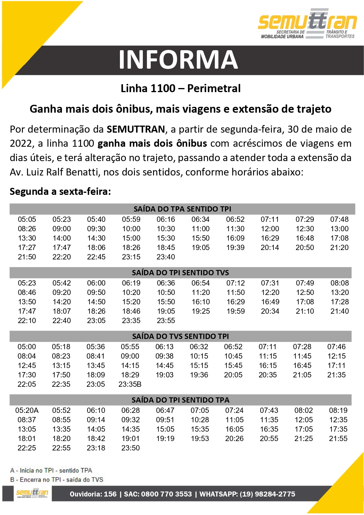 Prefeitura amplia horários das linhas 503 – Santa Rosa, 1100 – Perimetral e  Fatec/IFSP – Portal do Município de Piracicaba